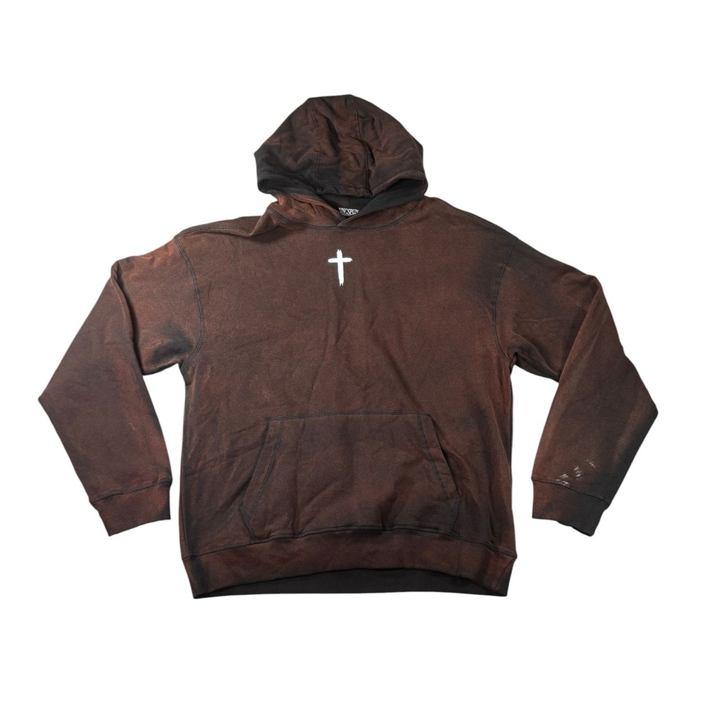 Ringspun Jesus Loves You Sun Faded Brown Black Hoodie Mens XL Cross Graphic